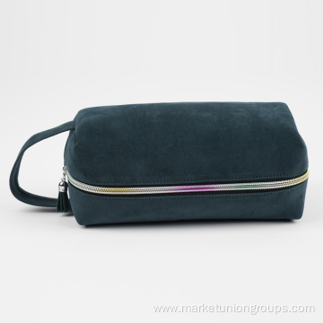 Velvet Custom Pouch Luxury Beauty Makeup Bag Zipper Closure Travel Professional Cosmetic Bag Green